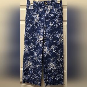 Maeve By Anthropologie Womens The Collette Wide Leg Floral Crop Pants Blue Sz 28